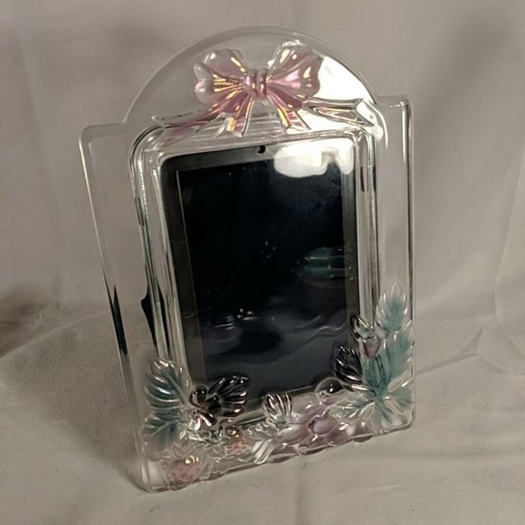 Vintage Mikasa Style Glass Picture Frame Bow Strawberries Flower Clear 11" 4x6" - Picture 6 of 8